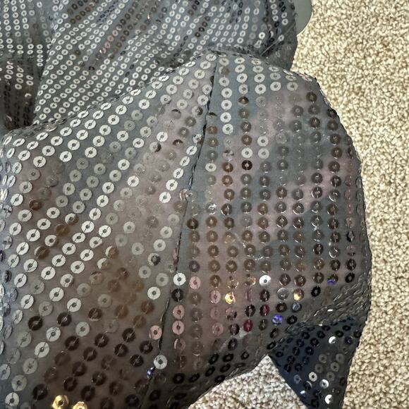 Lulus Black Sequin Tie Shoulder Sheer Top NWT Women's Medium NYE Party Holiday - Picture 5 of 11